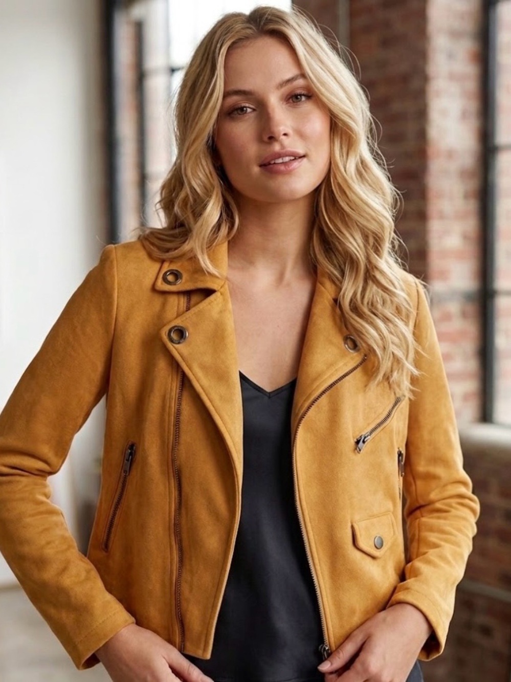 Women’s Moto Jacket in Mustard Yellow